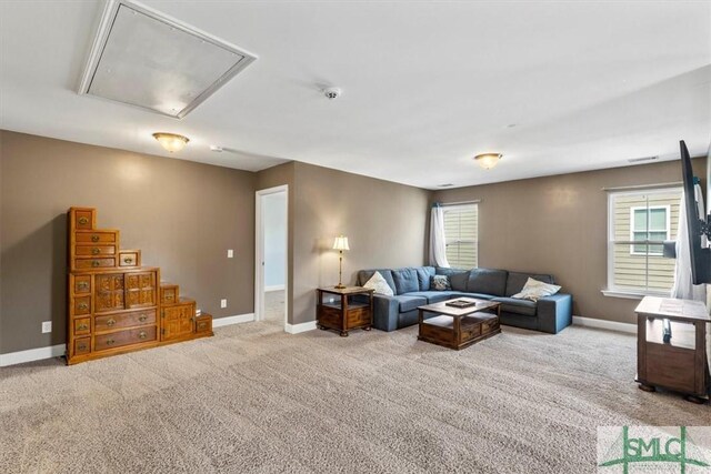 living room with carpet flooring