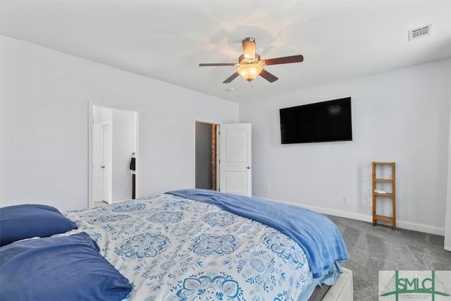 bedroom featuring carpet and ceiling fan