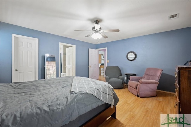 bedroom featuring ceiling fan and wood-type flooring