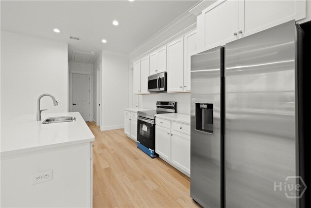 511 Goodman Dr, Midway, GA 31320 - kitchen with appliances with stainless steel finishes, a sink, recessed lighting, white cabinets, and light countertops