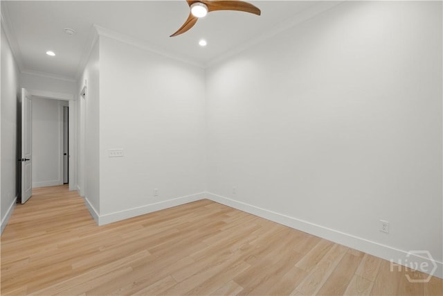511 Goodman Dr, Midway, GA 31320 - spare room featuring crown molding, ceiling fan, baseboards, light wood-style floors, and recessed lighting