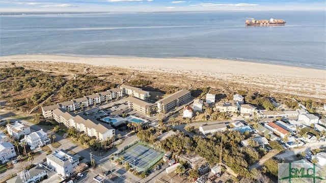 bird's eye view with a beach view and a water view