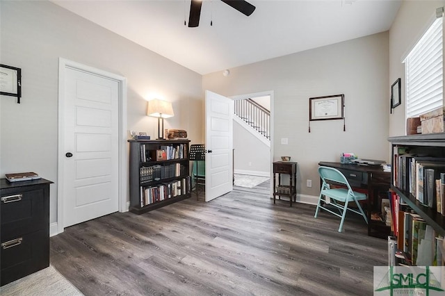 100 Sweetwater Cir, Rincon, GA 31326 - home office featuring ceiling fan and dark hardwood / wood-style flooring