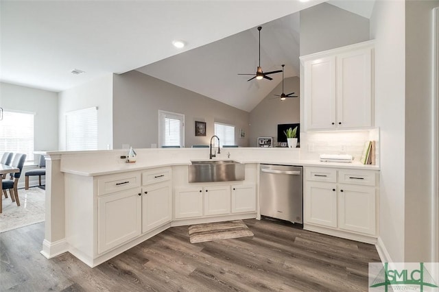 100 Sweetwater Cir, Rincon, GA 31326 - kitchen with white cabinetry, dishwasher, sink, kitchen peninsula, and a healthy amount of sunlight