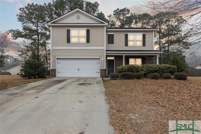 view of front property with a garage