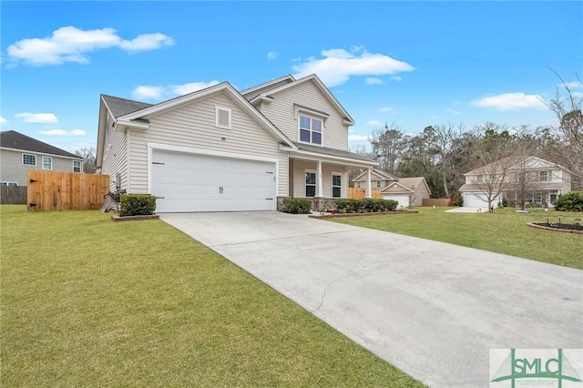 view of front of home with a porch and a front lawn