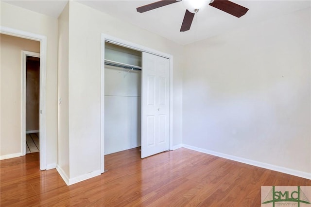 108 Stafford St, Hinesville, GA 31313 - unfurnished bedroom with hardwood / wood-style flooring, ceiling fan, and a closet