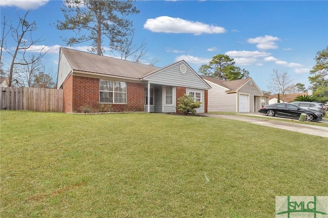 ranch-style house with a front lawn