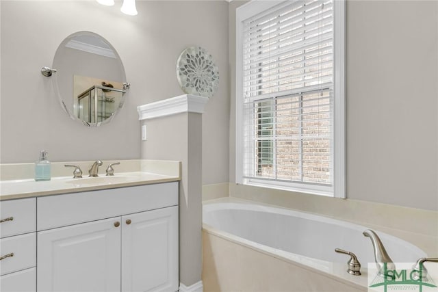 bathroom with vanity and a bathing tub