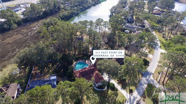 bird's eye view featuring a water view