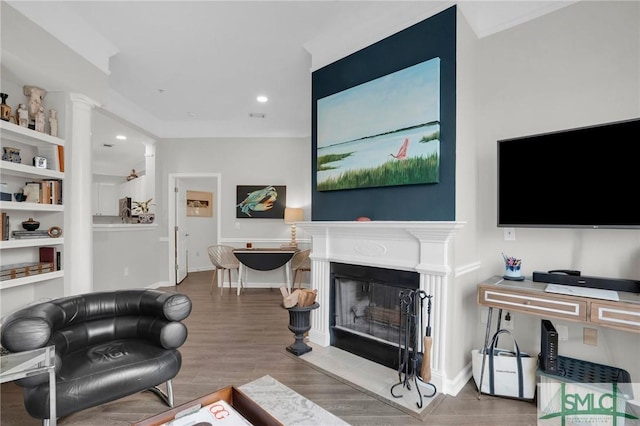 living room with wood-type flooring