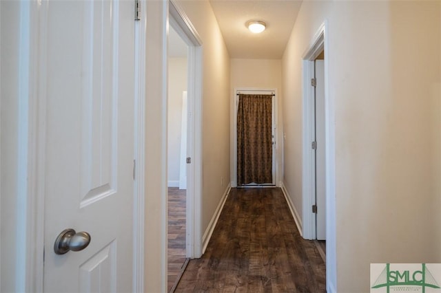 hallway featuring dark wood-type flooring