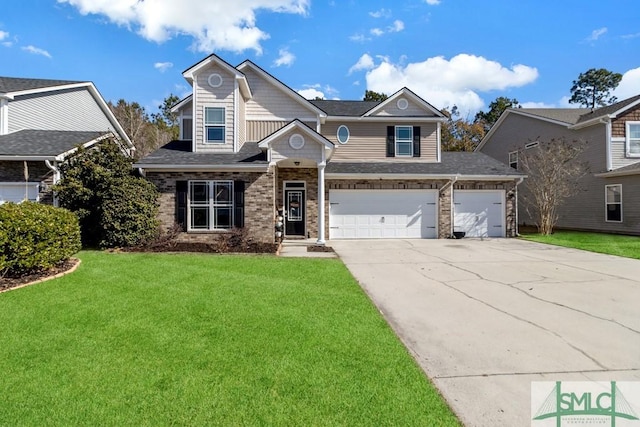 view of front facade featuring a garage and a front lawn