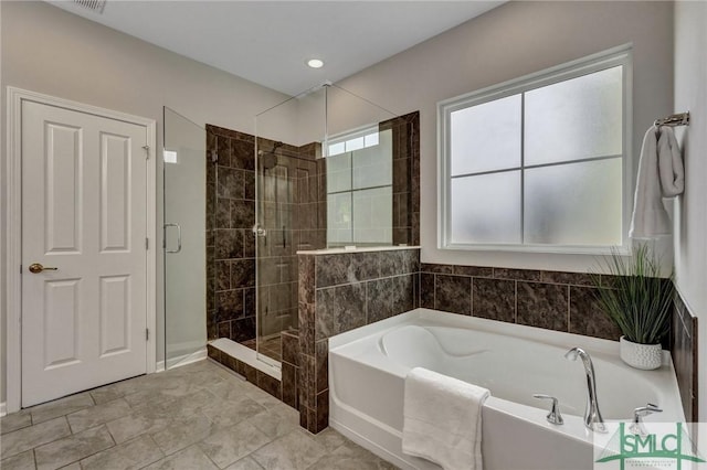 bathroom with plus walk in shower