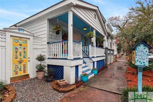 view of home's exterior featuring covered porch