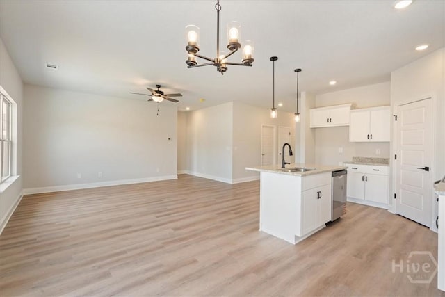 330 Crosswinds Dr, Rincon, GA 31326 - kitchen featuring a sink, ceiling fan, recessed lighting, dishwasher, and a chandelier