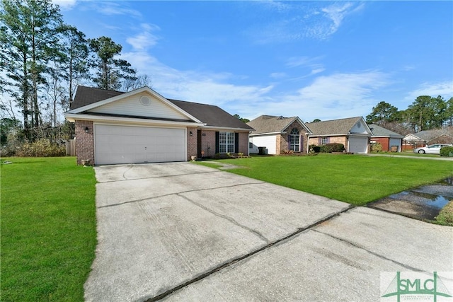 ranch-style home featuring a garage and a front yard