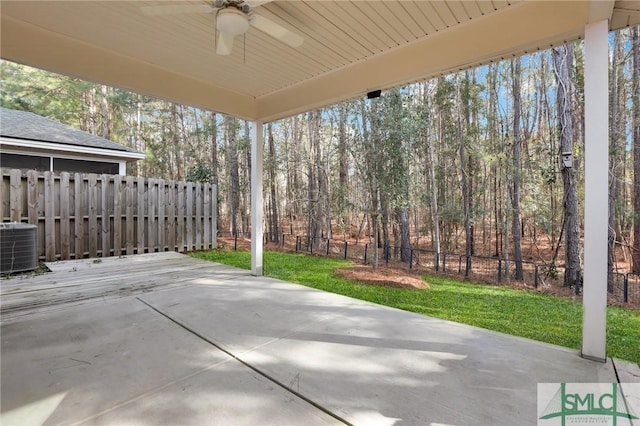 view of patio with cooling unit and ceiling fan