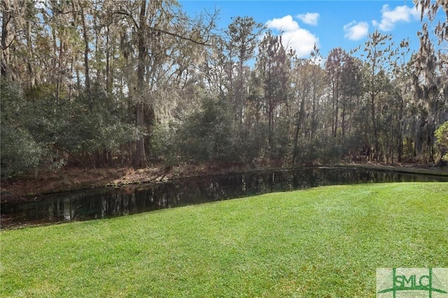 view of yard with a water view