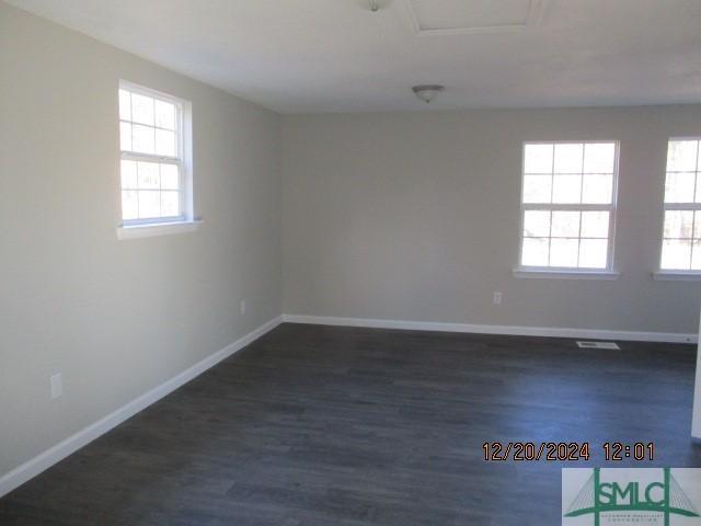 spare room with plenty of natural light and dark hardwood / wood-style floors