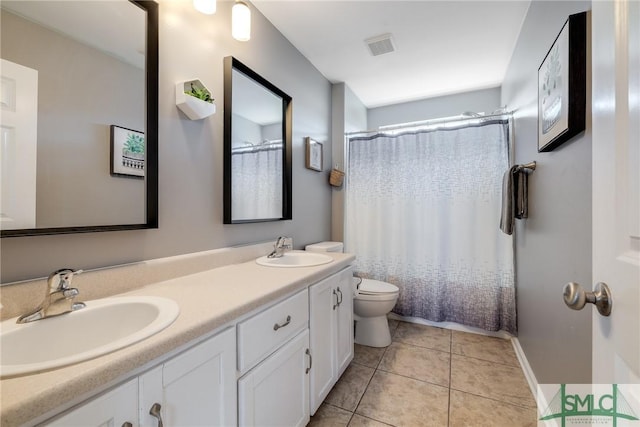 bathroom featuring tile patterned floors, vanity, and toilet