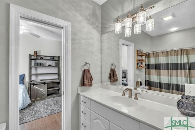 bathroom featuring hardwood / wood-style flooring and vanity