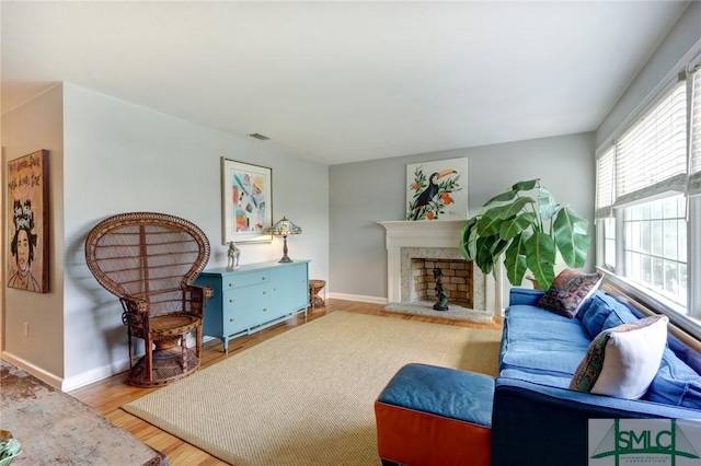 living room with hardwood / wood-style flooring