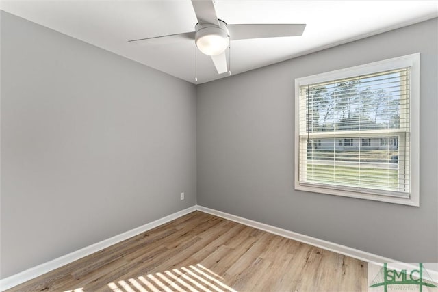 spare room featuring wood-type flooring and ceiling fan