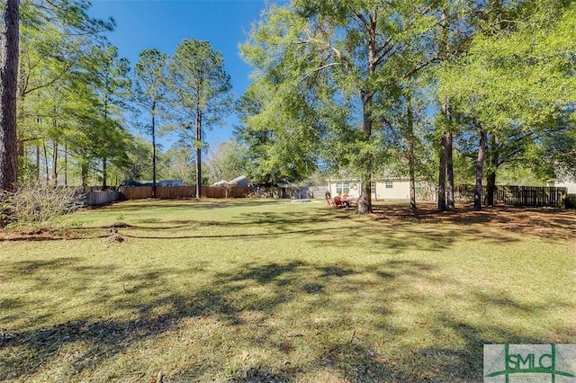 view of yard with a fenced backyard