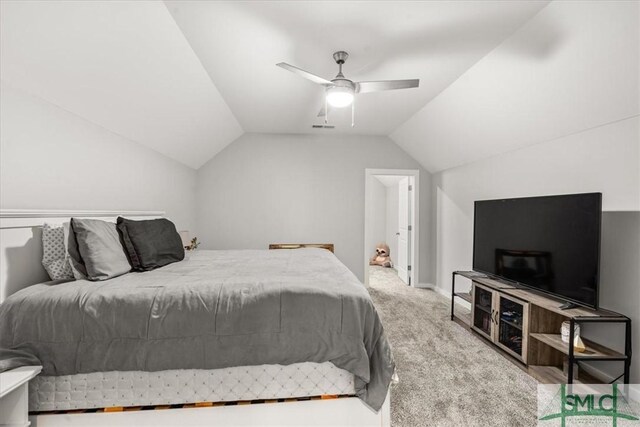 230 Blackjack Oak Dr W, Richmond Hill, GA 31324 - bedroom featuring vaulted ceiling, carpet floors, and a ceiling fan