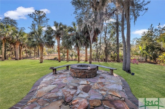 106 Commodore Dr, Savannah, GA 31410 - view of patio / terrace with a fire pit and a fenced backyard