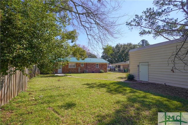 view of yard with a fenced backyard