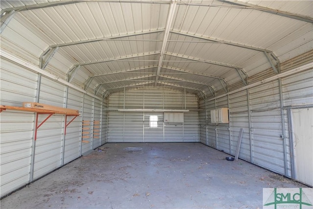 garage with metal wall