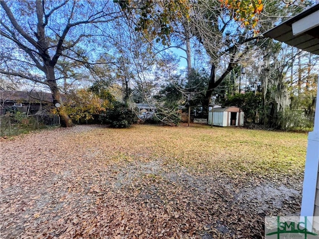 view of yard featuring an outbuilding and a storage unit