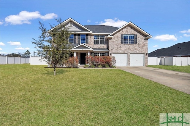 469 Nashview Trl, Allenhurst, GA 31301 - craftsman-style home with brick siding, concrete driveway, fence, a garage, and a front lawn