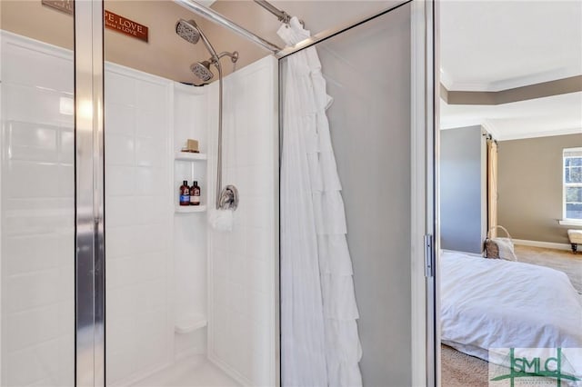 469 Nashview Trl, Allenhurst, GA 31301 - ensuite bathroom with a stall shower, ensuite bath, and crown molding