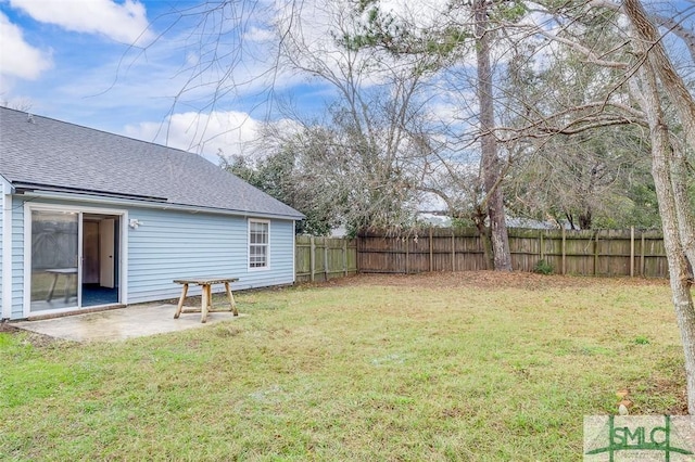 view of yard featuring a fenced backyard and a patio