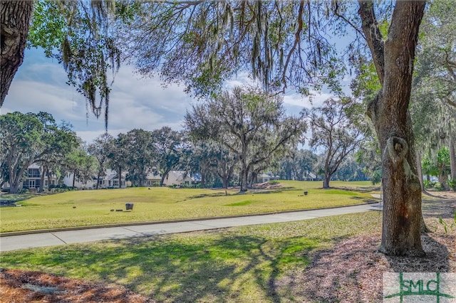 view of property's community with a lawn