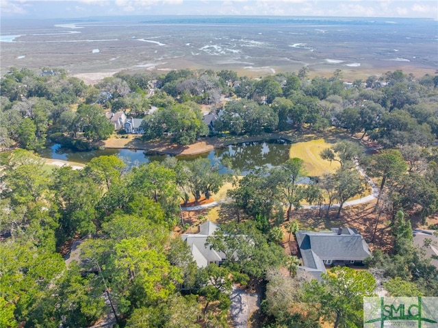 aerial view with a water view