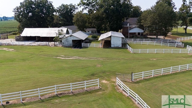 aerial view featuring a rural view