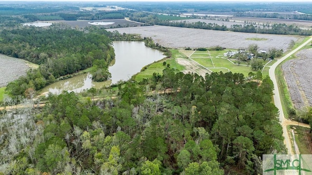 bird's eye view featuring a water view and a rural view