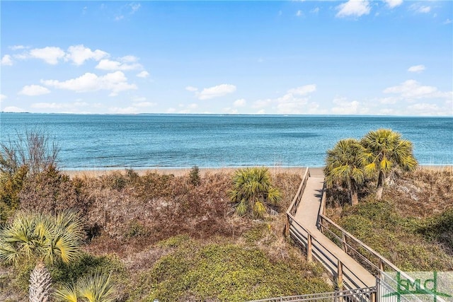 property view of water with fence