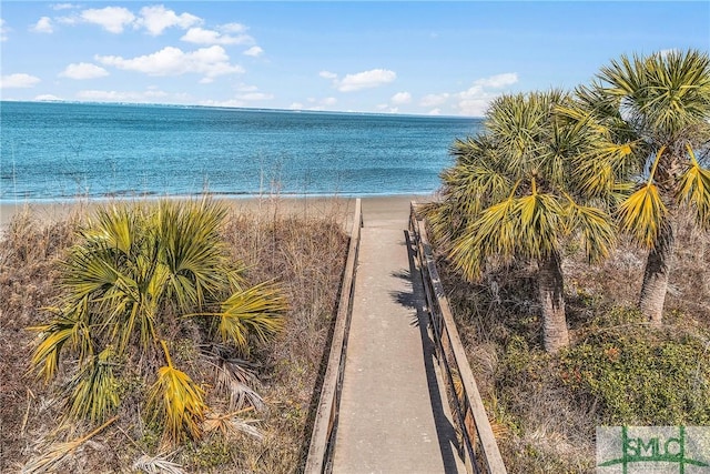 view of water feature featuring a beach view