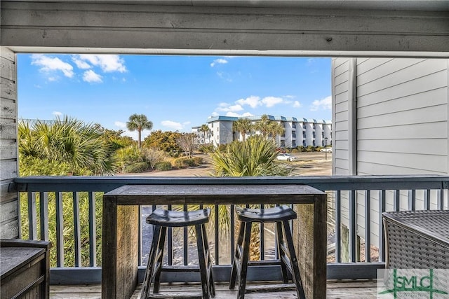 balcony with exterior bar