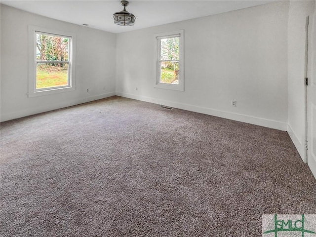 empty room featuring carpet, a wealth of natural light, and baseboards