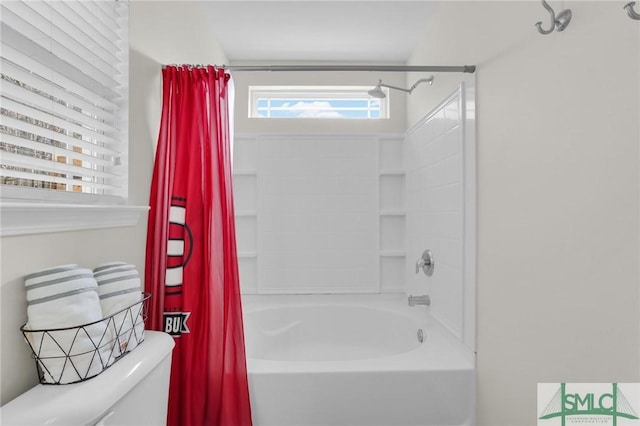 full bath featuring shower / tub combo and toilet