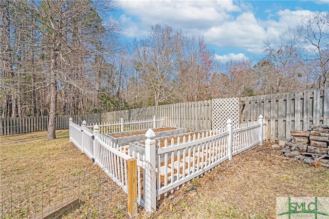 view of yard with a fenced backyard