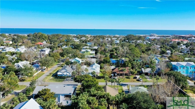 aerial view featuring a water view and a residential view