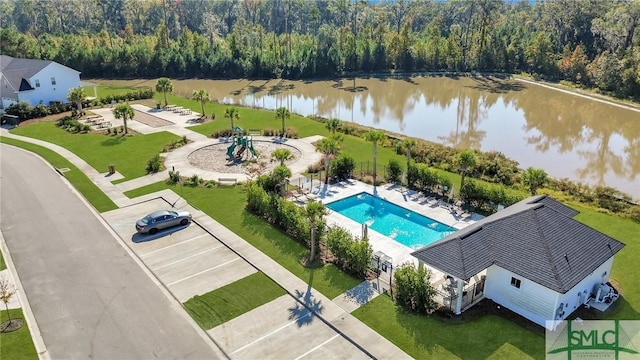 aerial view with a water view