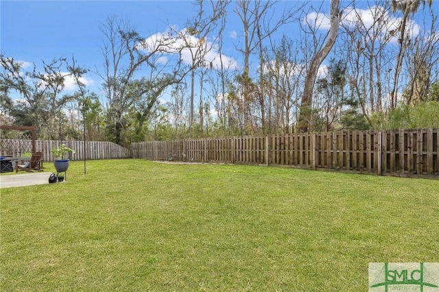 view of yard with a fenced backyard